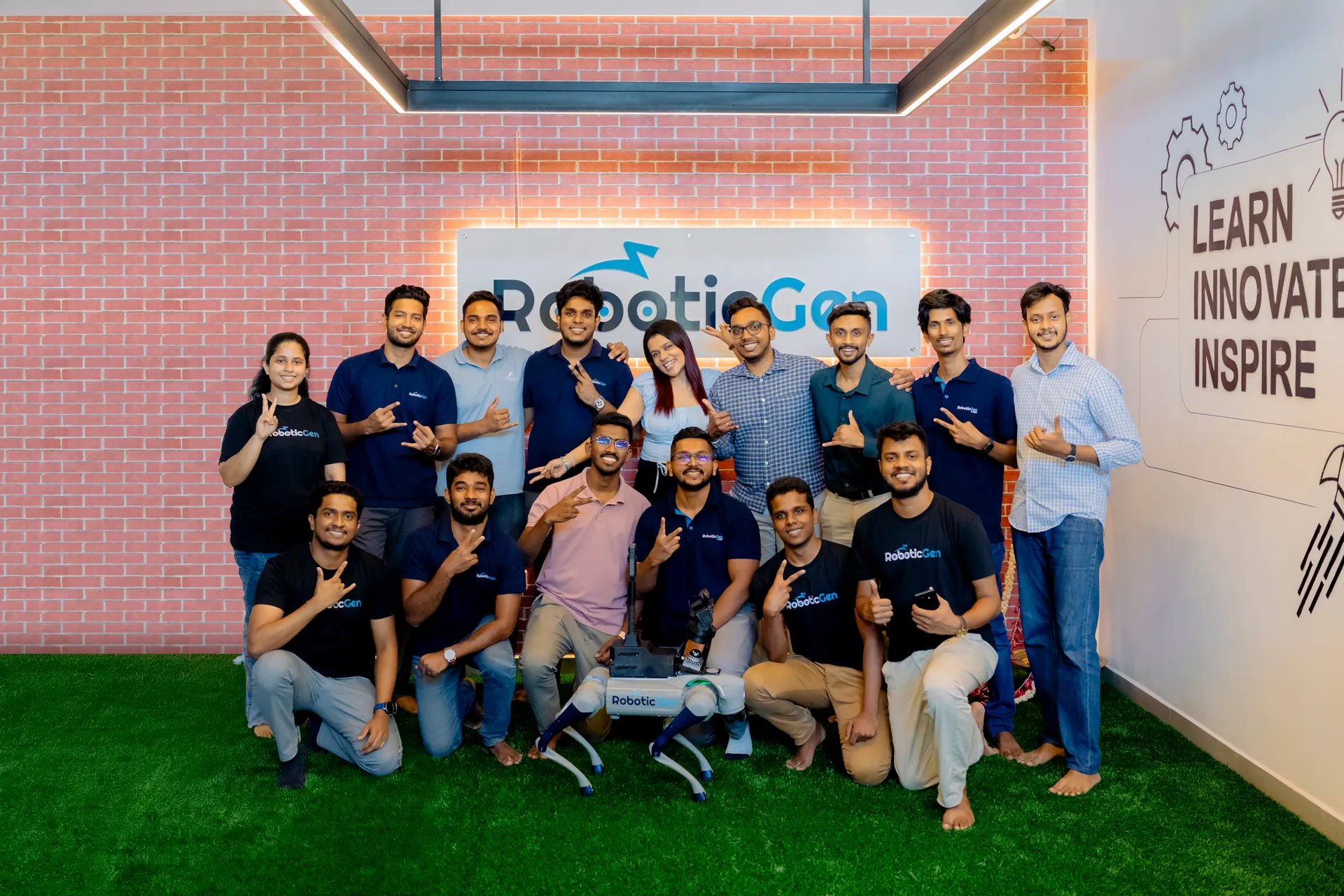 The RoboticGen team with Obo Dog at the opening of the Dehiwala makerspace.